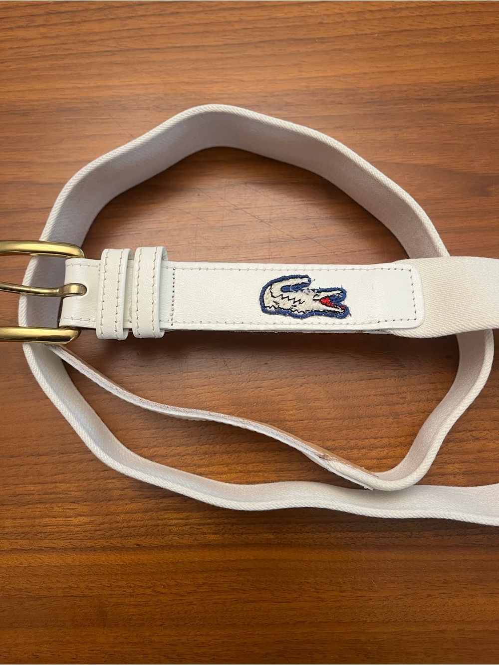 Lacoste White Leather Belt with Embossed Crocodile Detail